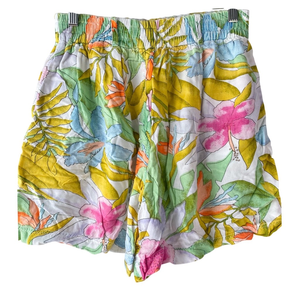 Vintage Blue Cabana Womens Shorts M Tropical Floral High Waist Beach Cotton